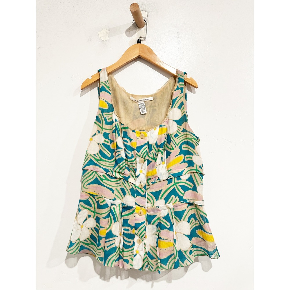 Diane Von Furstenberg‎ Mirelle Native River Button Front Silk Blend Tank Size 6